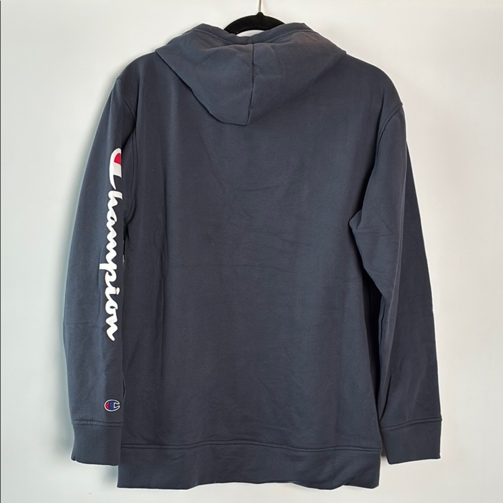 Champion Men's Dark Blue Hoodie with Red and White Logo and Kangaroo Pocket - Picture 9 of 9